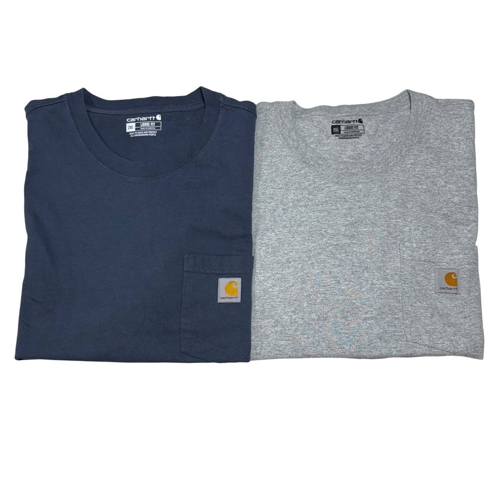 Carhartt K87 Pocket T-Shirt 2PK Mens 2XL Blue Gray Loose Fit Workwear Heavy duty
